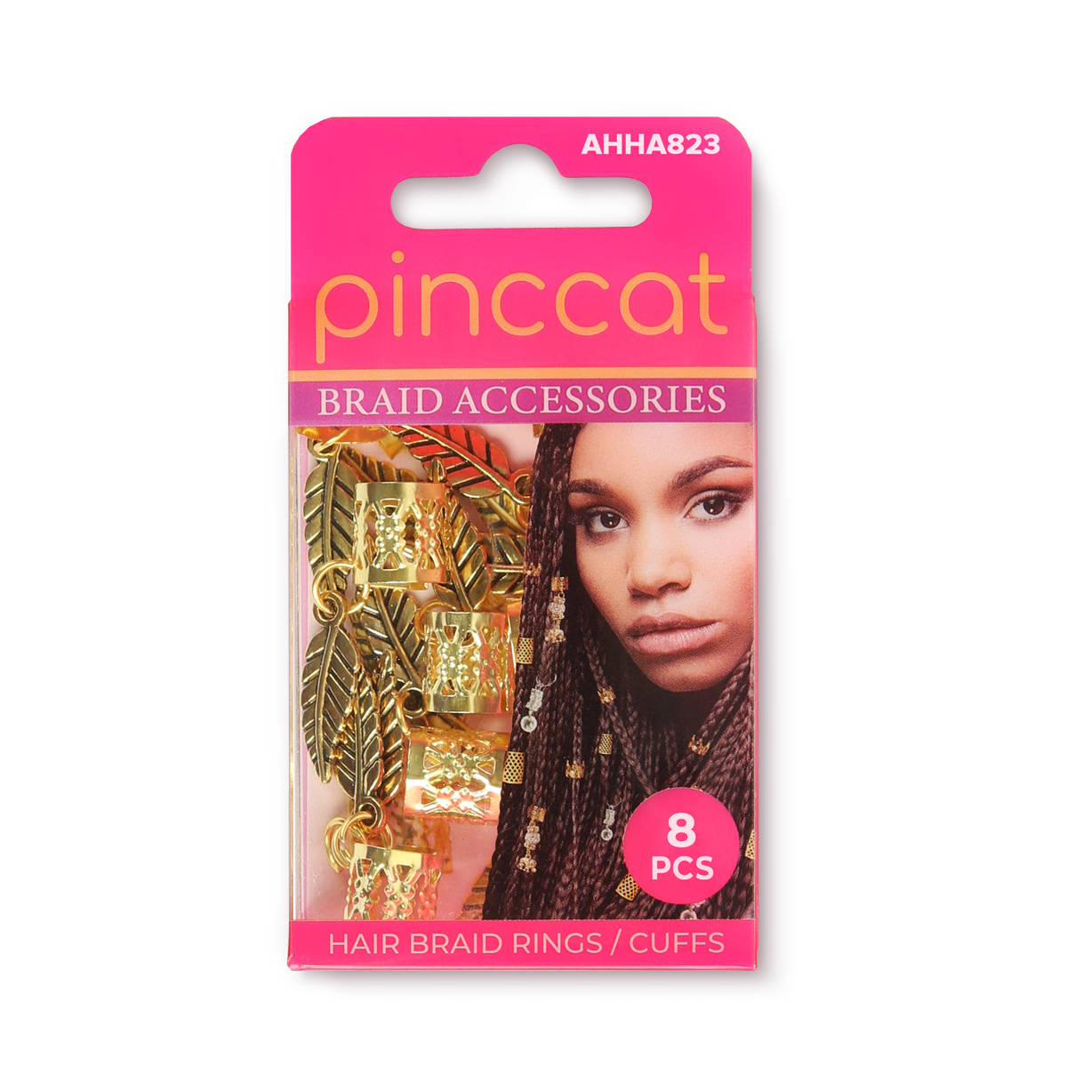 Pinccat AHHA823 hair braid rings and cuffs in retail packaging