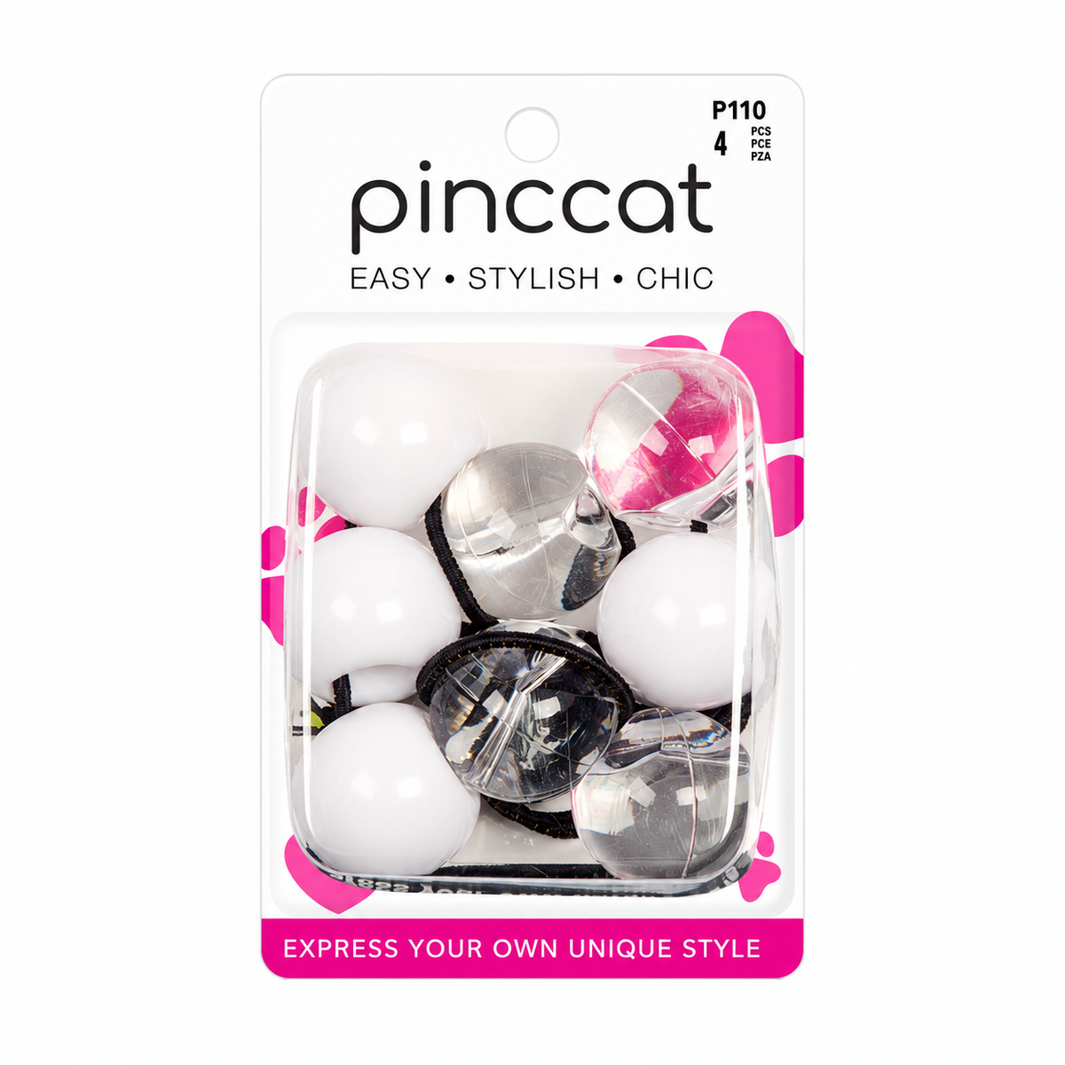 Pinccat P110 – Round Beads – White & Clear – 4 Pack