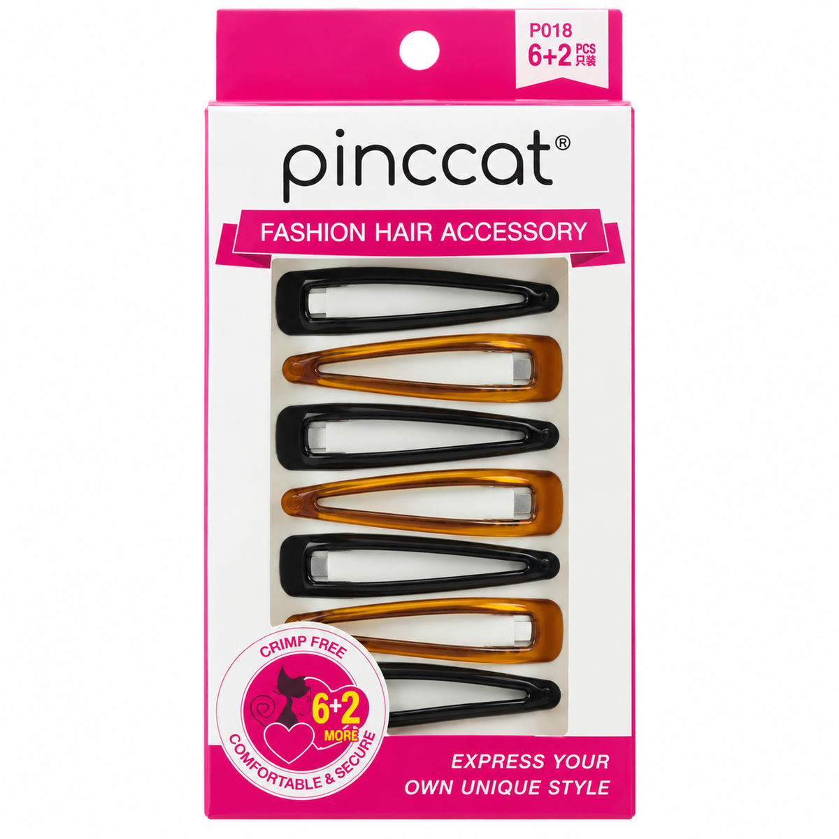P018 – Large Snap Clips – Black & Tortoise – 8 Pack