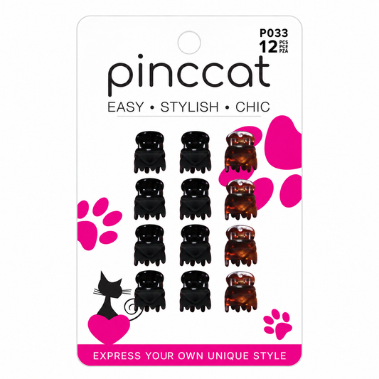 P033 – Mini Heart Clips – Black & Tortoise – 12 Pack