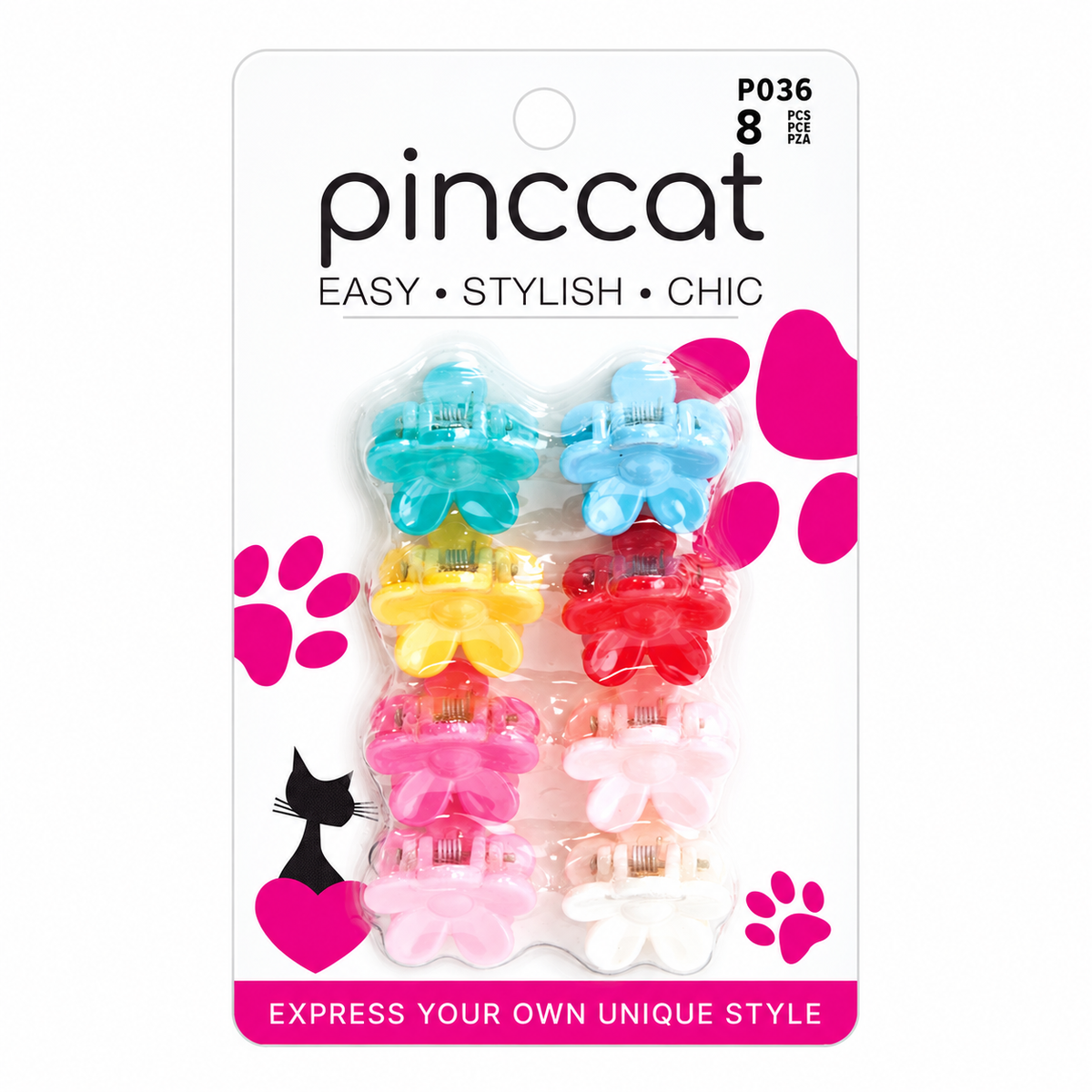 P036 – Mini Flower Clips – Assorted Colors – 8 Pack
