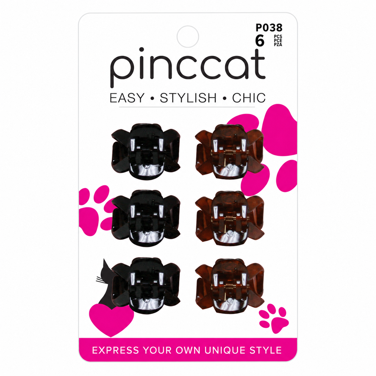 P038 – Mini Claw Clips – Black & Tortoise – 6 Pack