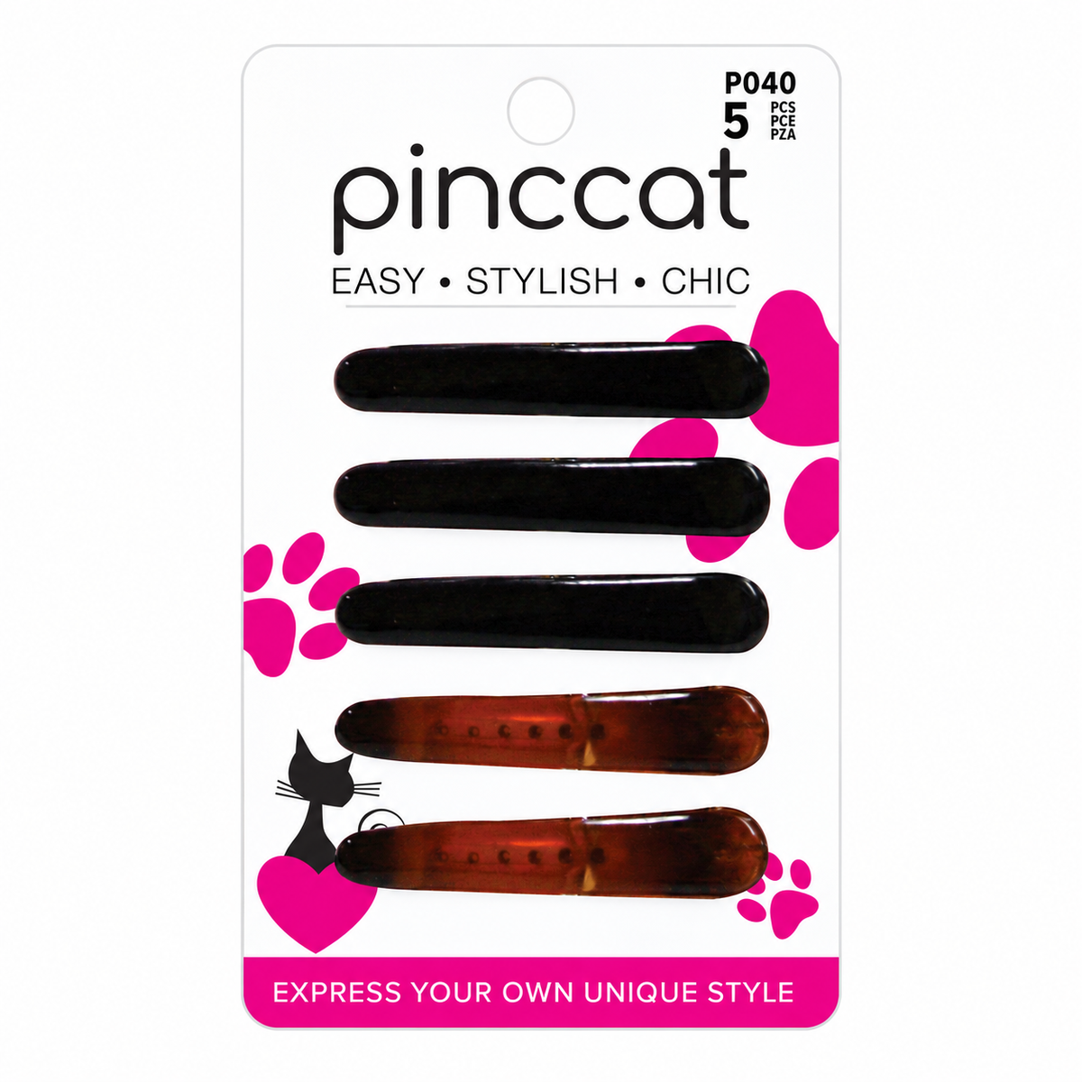 P040 – Long Barrettes – Black & Tortoise – 5 Pack