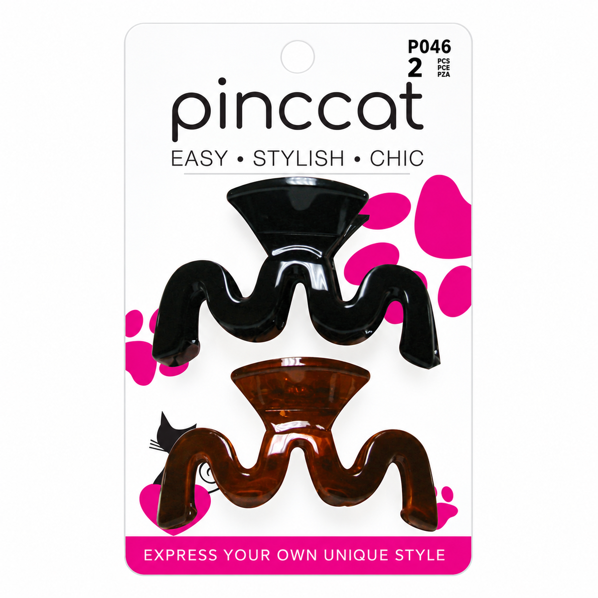 P046 – Wave Claw Clips – Black & Tortoise – 2 Pack