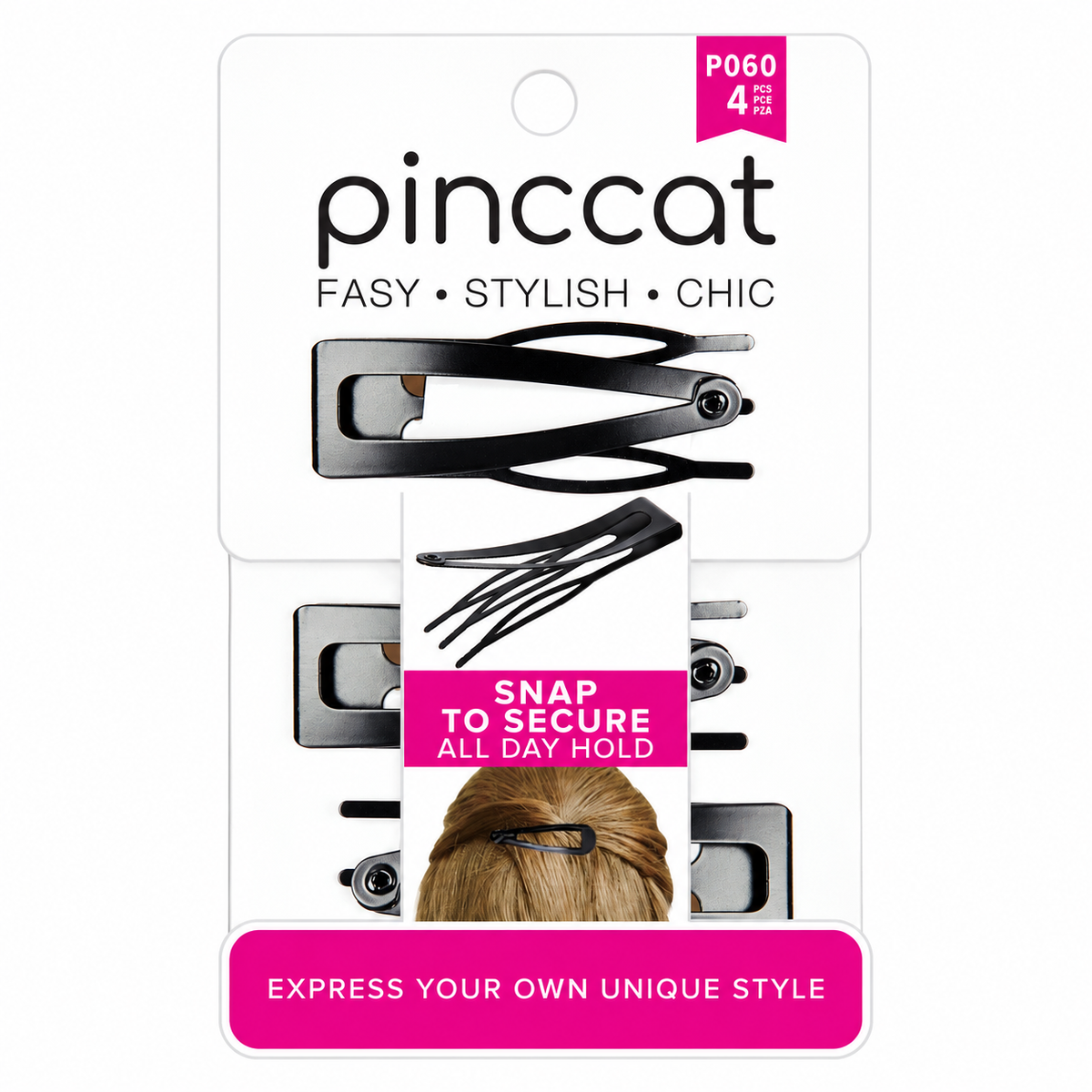 P060 – Crown Snap Clips – Black – 4 Pack