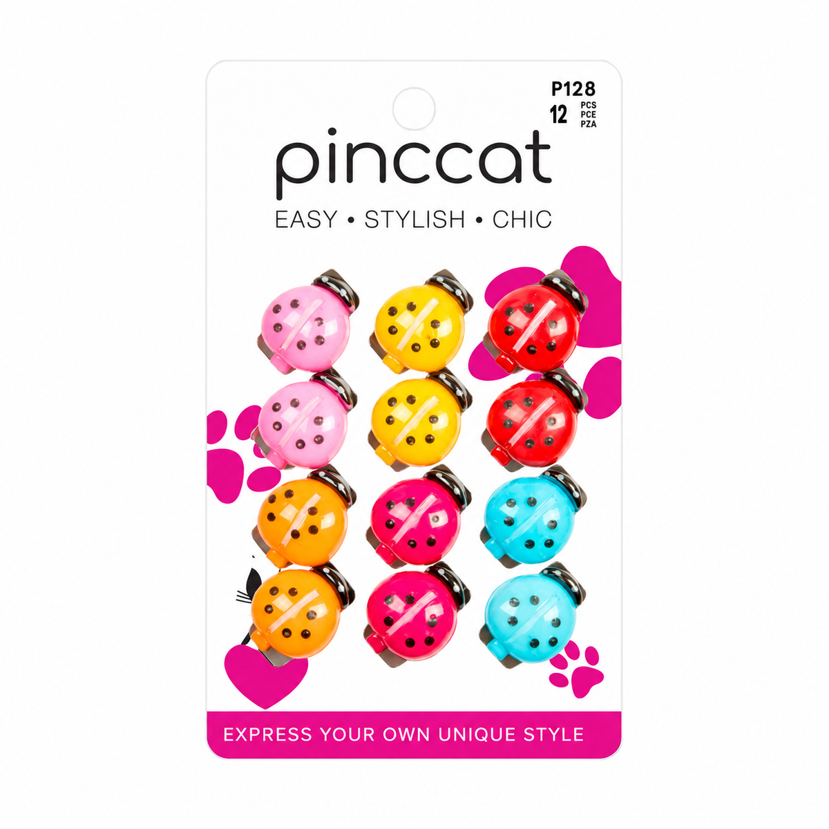 P128 – Ladybug Mini Clips – Assorted Colors – 12 Pack