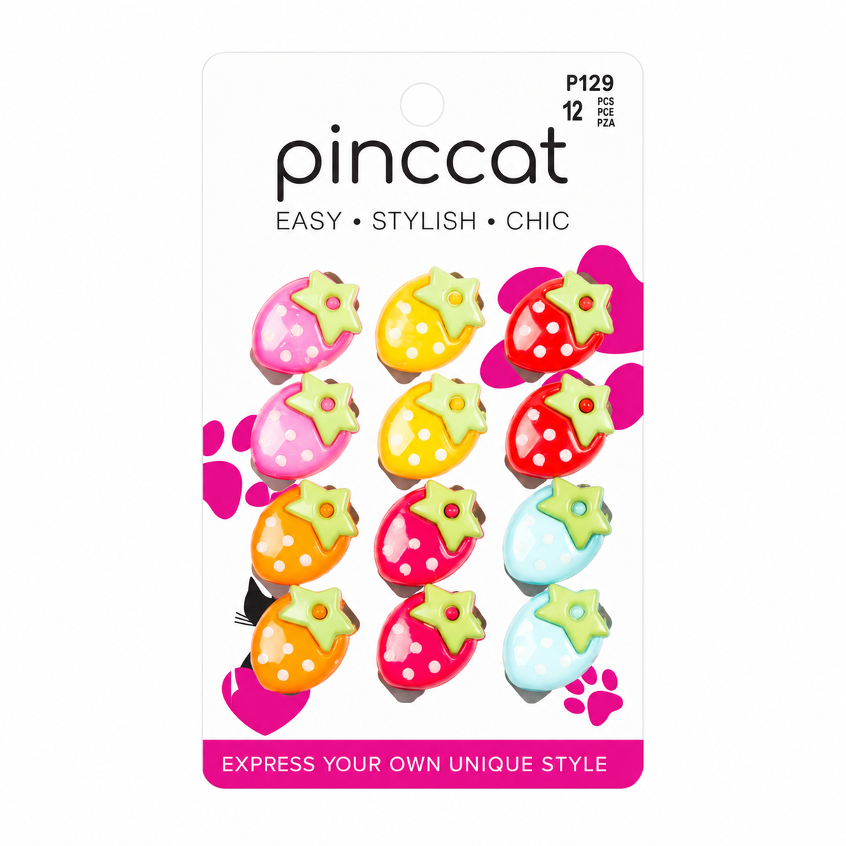 P129 – Strawberry Mini Clips – Assorted Colors – 12 Pack
