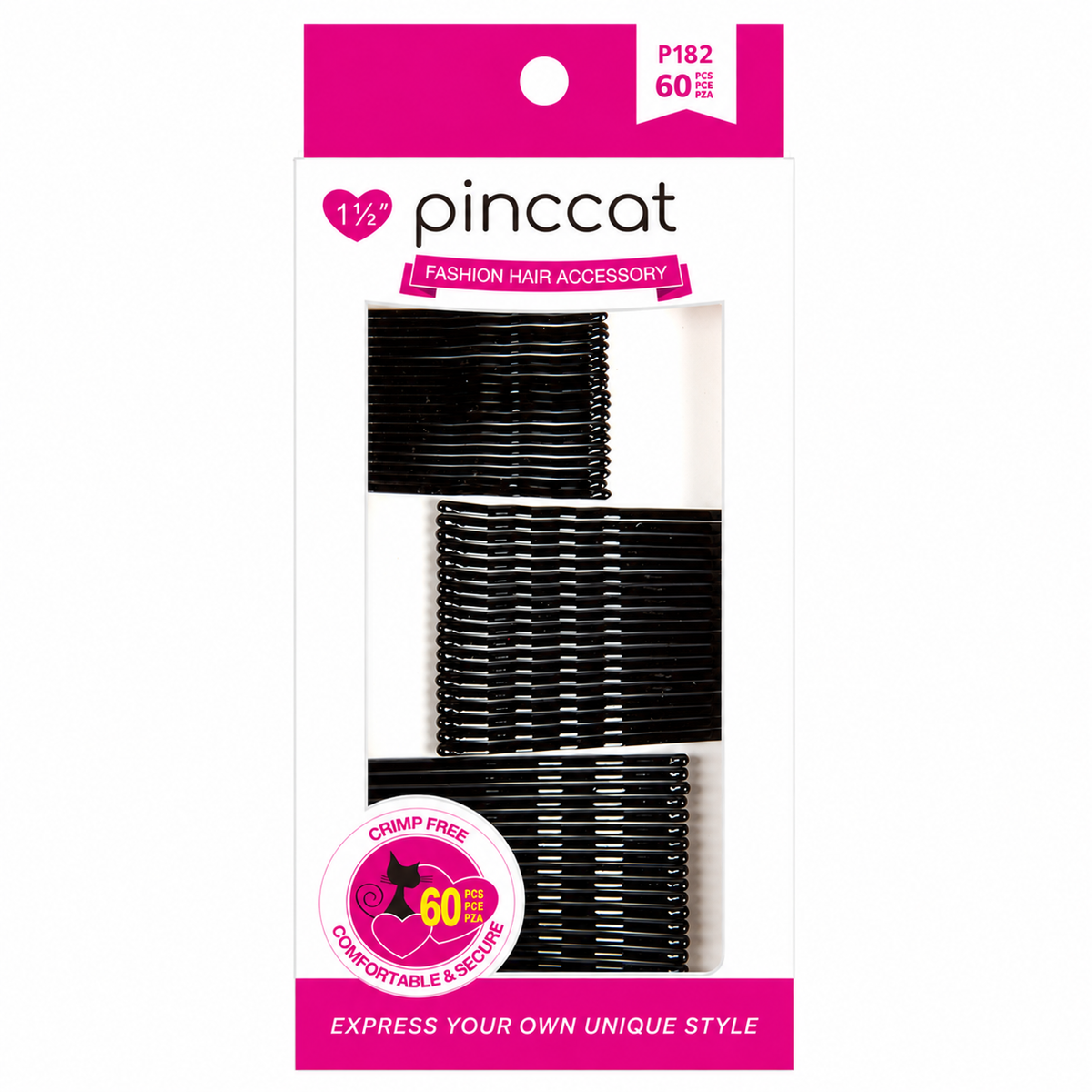 P182 – Mixed-Size Black Bobby Pins – 60 Pack