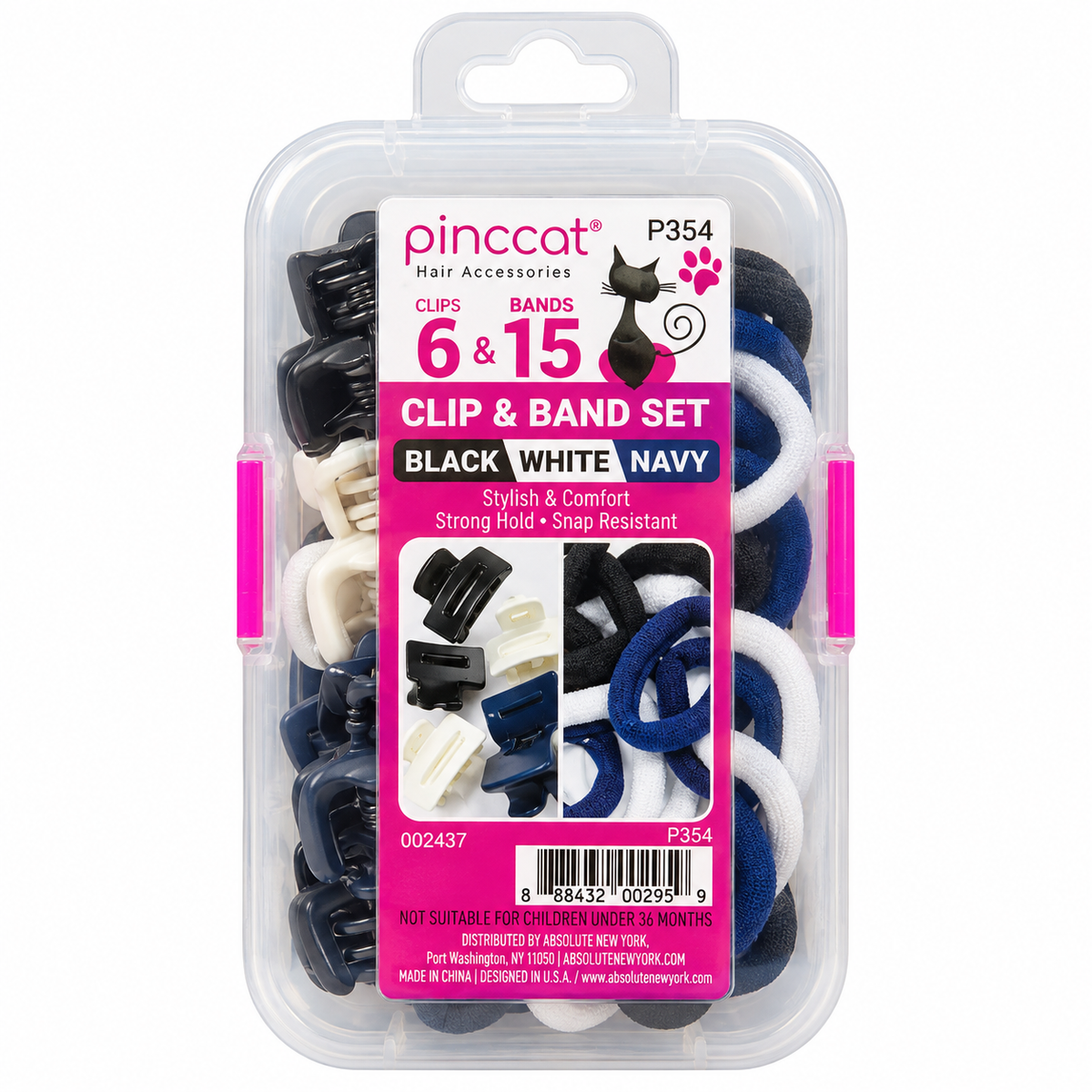 Pinccat P354 – Black, White & Navy – 6 Clips + 15 Bands – 21 Pack