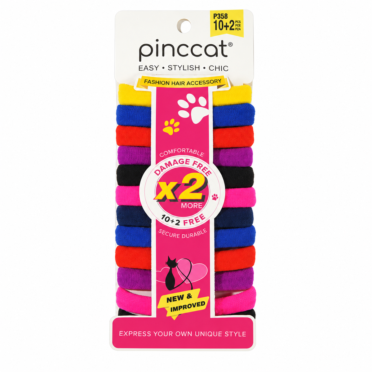 P358 – Soft Hair Ties – Bright & Dark Colors – 12 Pack