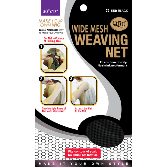 Qfitt #559 Black Wide Mesh Weaving Net 30 by 17 inches front package