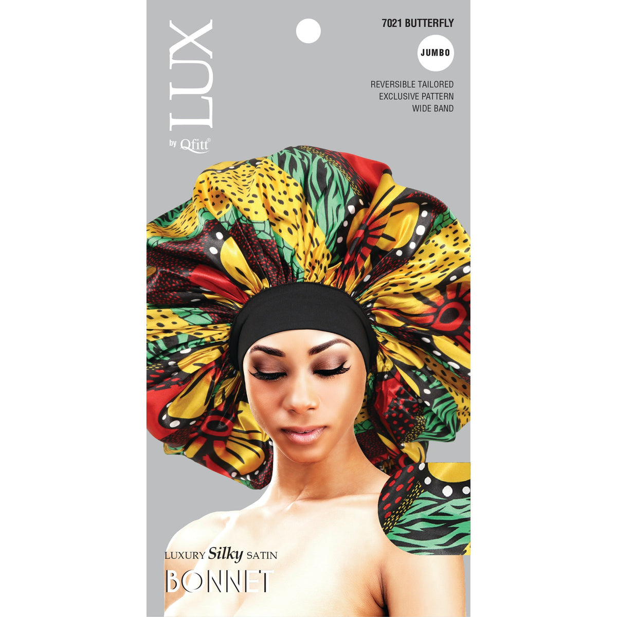 Qfitt LUX #7021 Jumbo Luxury Silky Satin Bonnet Butterfly print