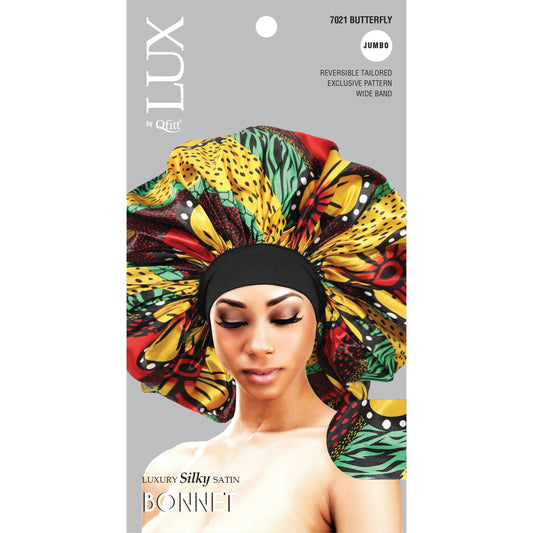 Qfitt LUX #7021 Jumbo Luxury Silky Satin Bonnet Butterfly print