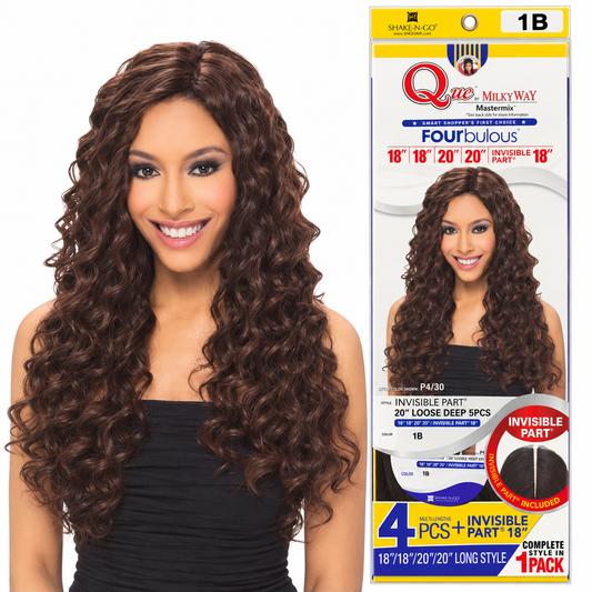 Milky Way Que Invisible Part Loose Deep 5PCS Weave 18"/20" styling model and retail package
