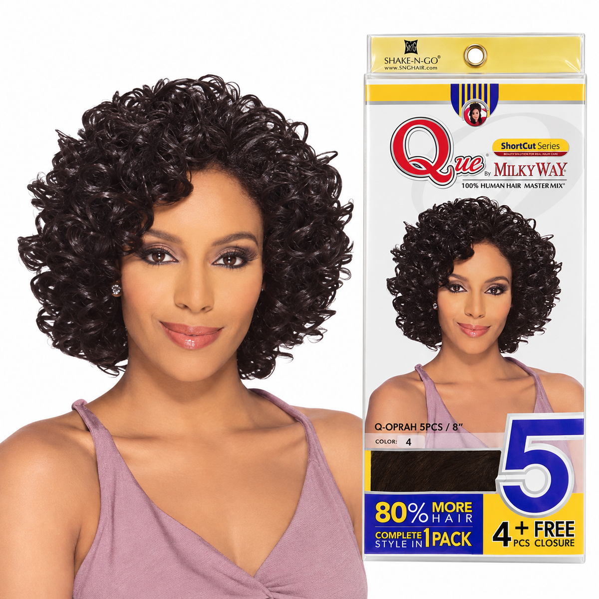 Milky Way Que ShortCut Q-Oprah 5PCS Weave 8" styling model and retail package