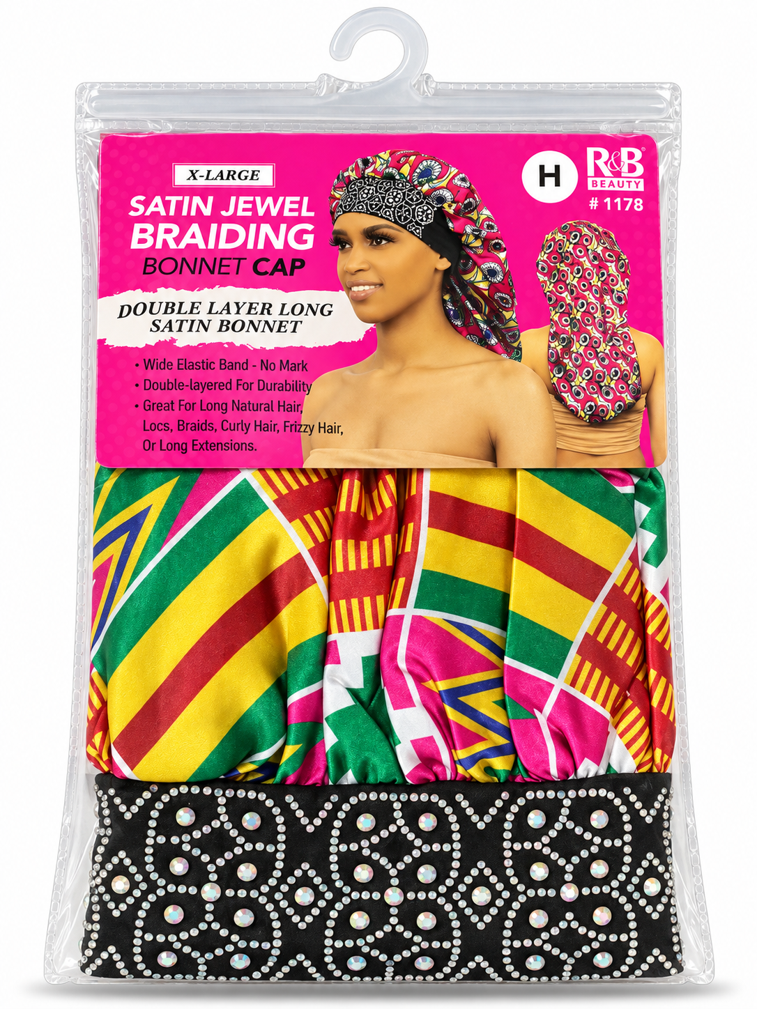 R&B 1178 X-Large Satin Jewel Braiding Bonnet Style H front package