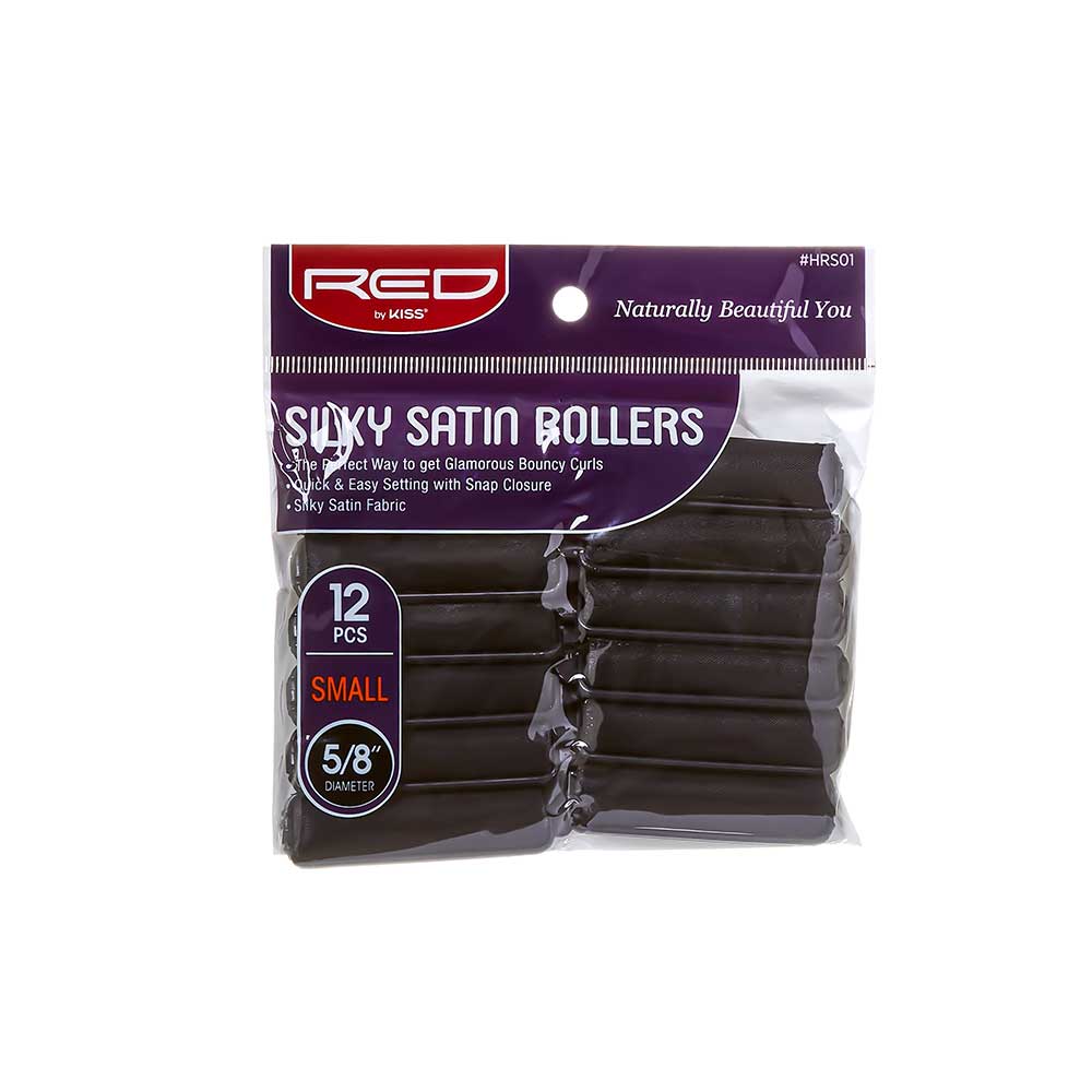 RED by KISS Silky Satin Rollers Small 5/8 Inch, 12 Count package on white background