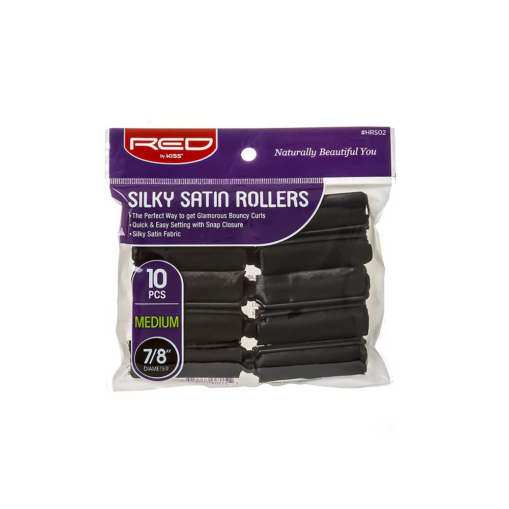 RED by KISS Silky Satin Rollers Medium 7/8 Inch, 10 Count package on white background