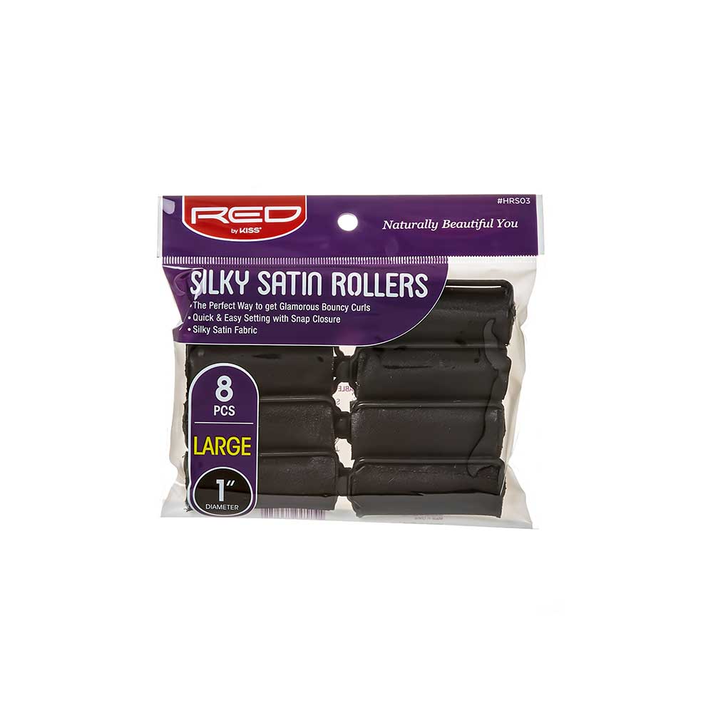 RED by KISS black silky satin rollers, Large 1-inch, 8 pieces