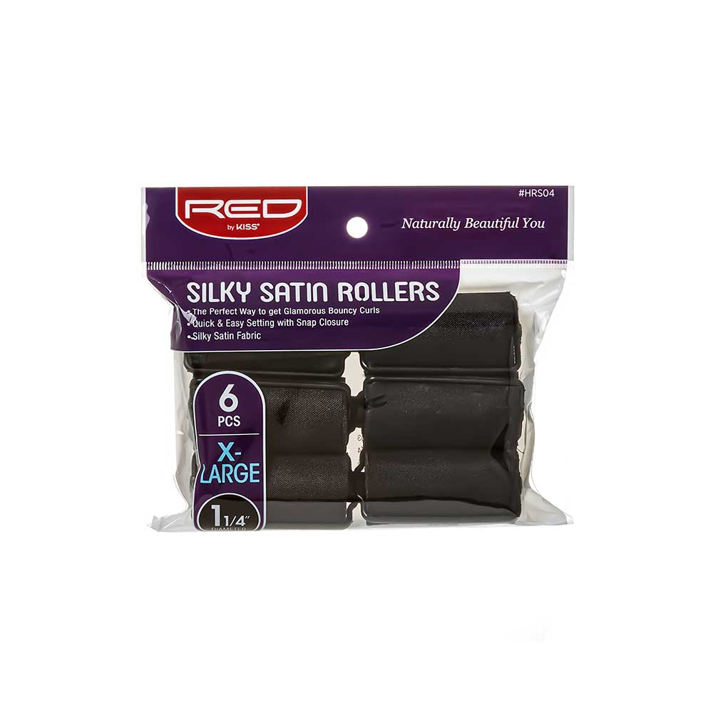 RED by KISS black silky satin rollers, X-Large 1 1/4-inch, 6 pieces