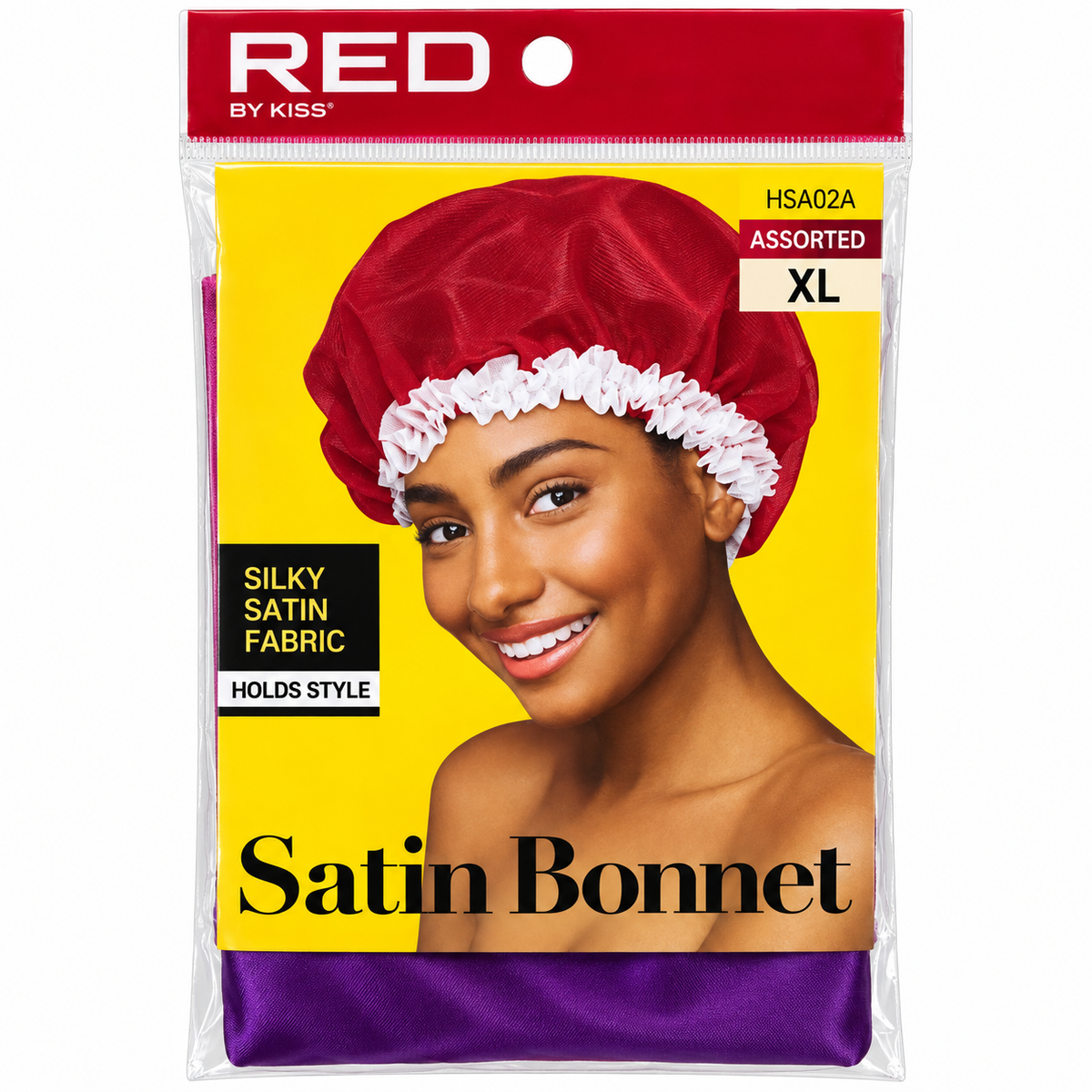 RED by KISS HSA02A XL Satin Bonnet in Purple, front package