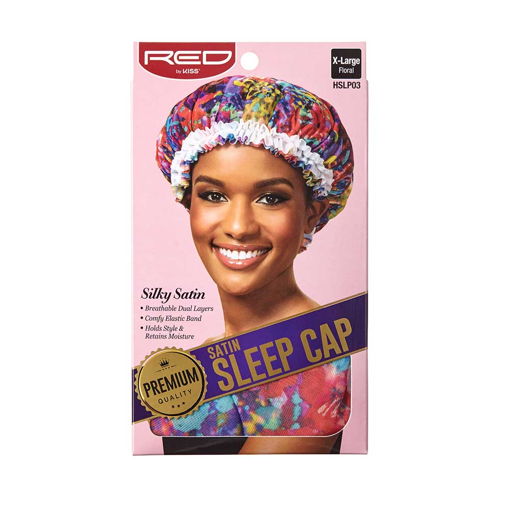 RED by KISS HSLP03 XL Premium Silky Satin Sleep Cap in Floral, front package