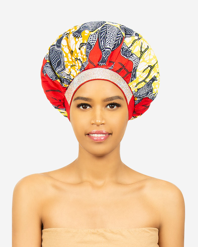 R&B #1176 Extra Large Jewel Wax and Satin Bonnet Style C printed bonnet with jeweled band