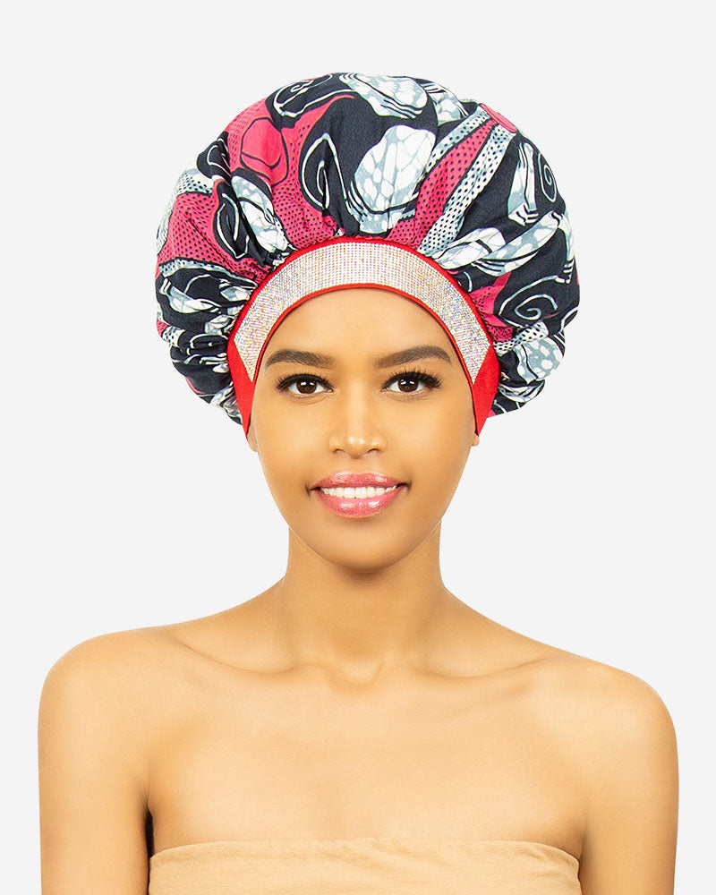 R&B #1176 Extra Large Jewel Wax & Satin Bonnet, Style D