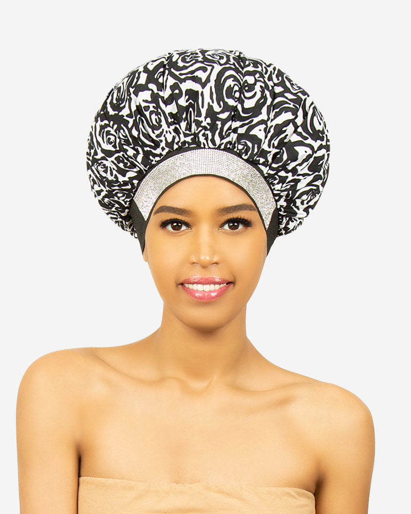 R&B #1176 Extra Large Jewel Wax & Satin Bonnet, Style F
