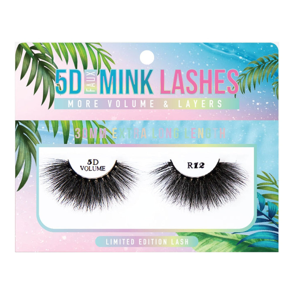 R&B Collection 5D Faux Mink Lashes 30 mm, tropical front package showing R12