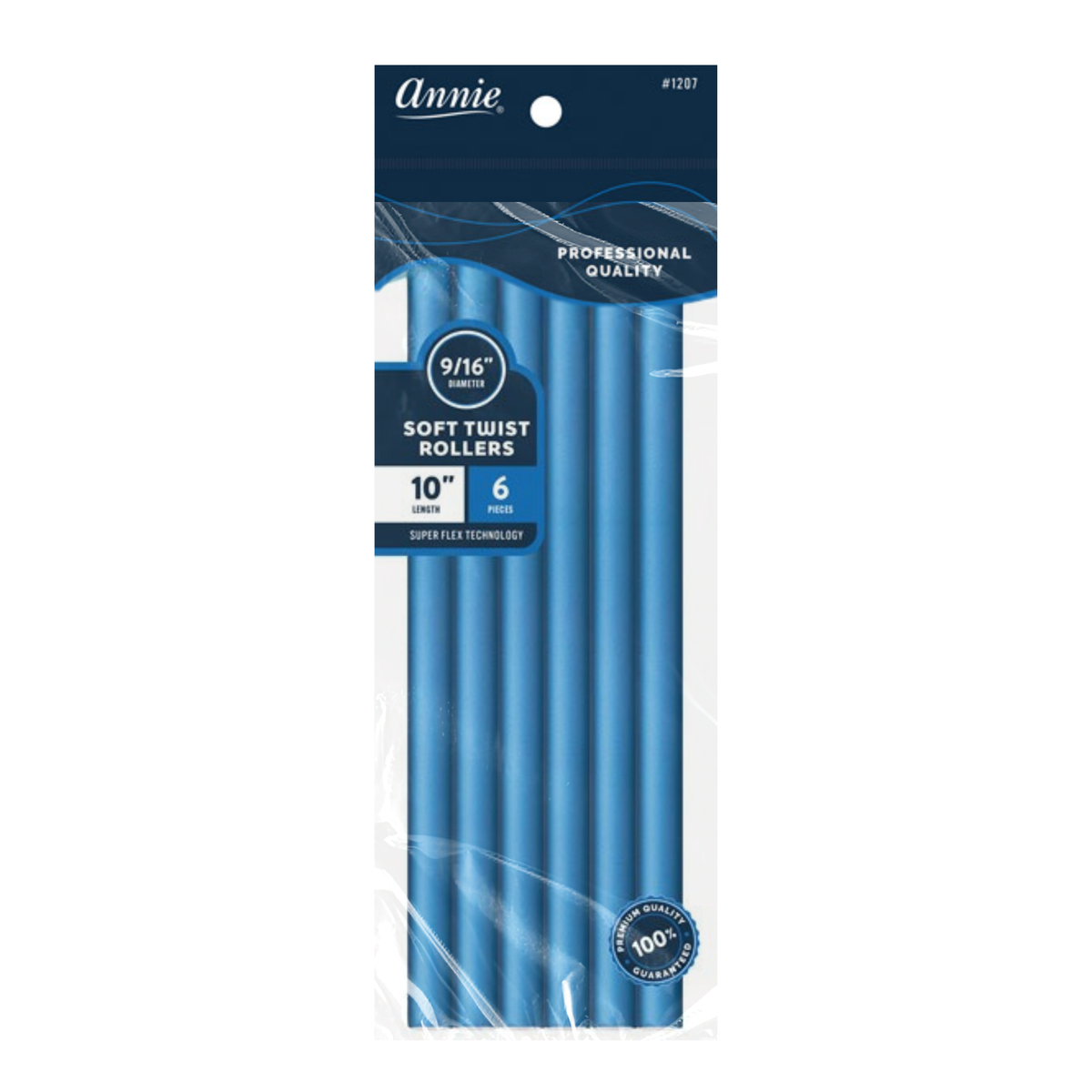 Annie 1207 soft twist rollers, 10" length, 9/16" diameter, Blue, 6 pieces