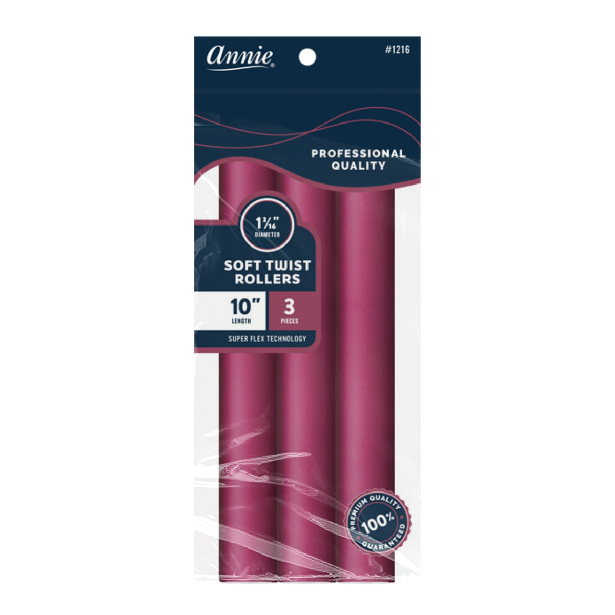 Annie 1216 soft twist rollers, 10" length, 1 3/16" diameter, Plum, 3 pieces