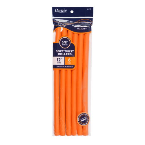 Annie 1257 soft twist rollers, 12" length, 5/8" diameter, Orange, 6 pieces