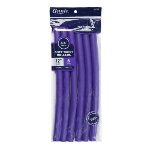 Annie 1259 soft twist rollers, 12" length, 3/4" diameter, Purple, 6 pieces