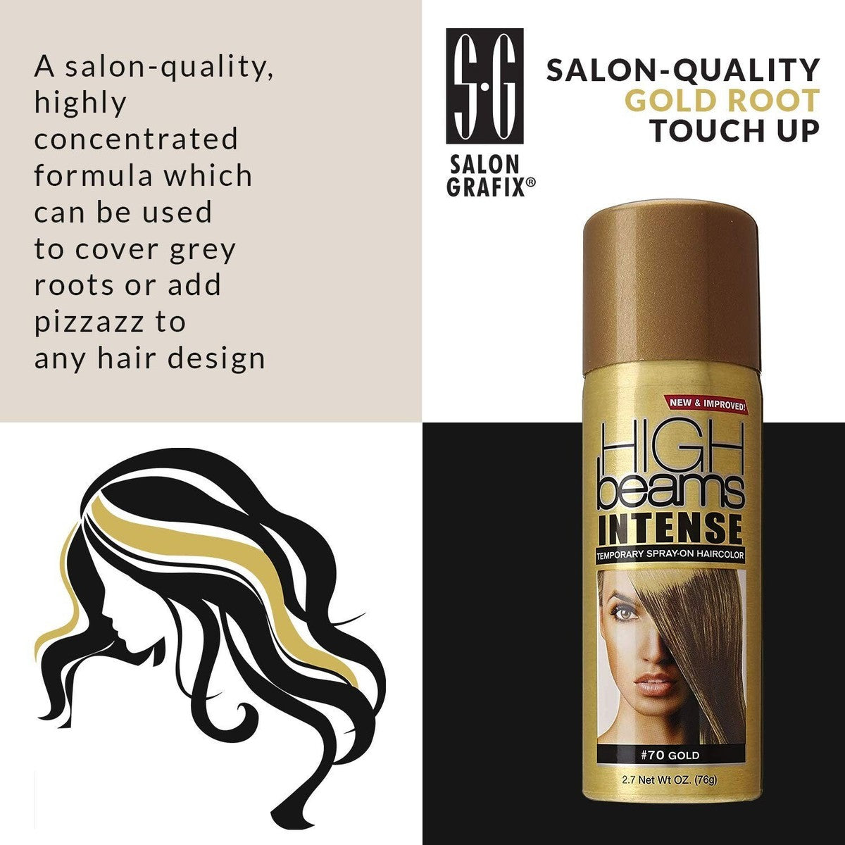 SALON GRAFIX HIGH BEAMS INTENSE TEMPORARY SPRAY ON HAIR COLOR #70 GOLD, 2.7 Oz|145469454587