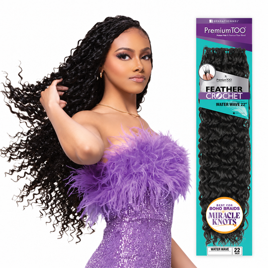 Sensationnel Premium Too Feather Crochet Water Wave 22 Inch model and full package on white