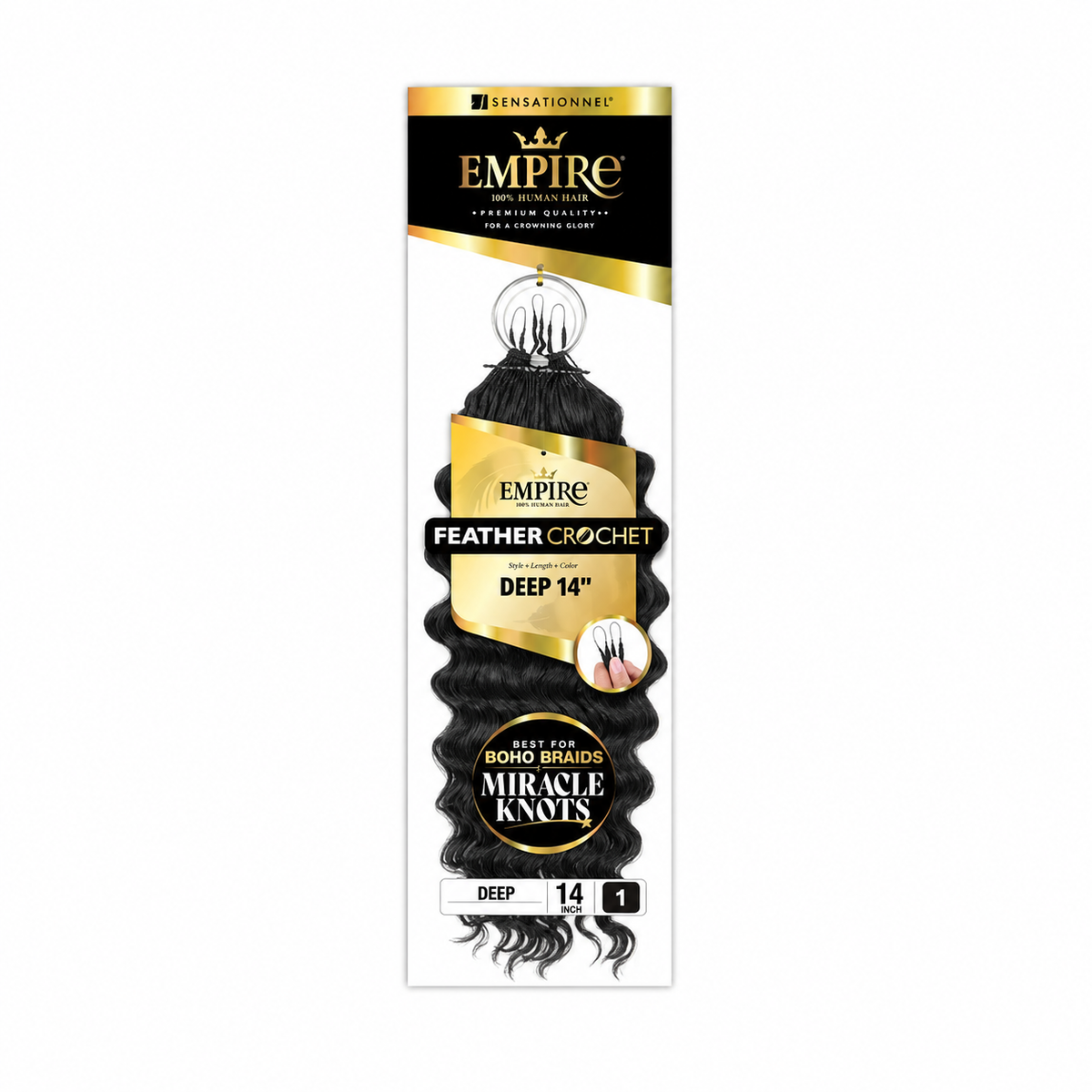 Sensationnel Empire Deep Human Hair Feather Crochet, 14 inch, color 1 — package color illustration