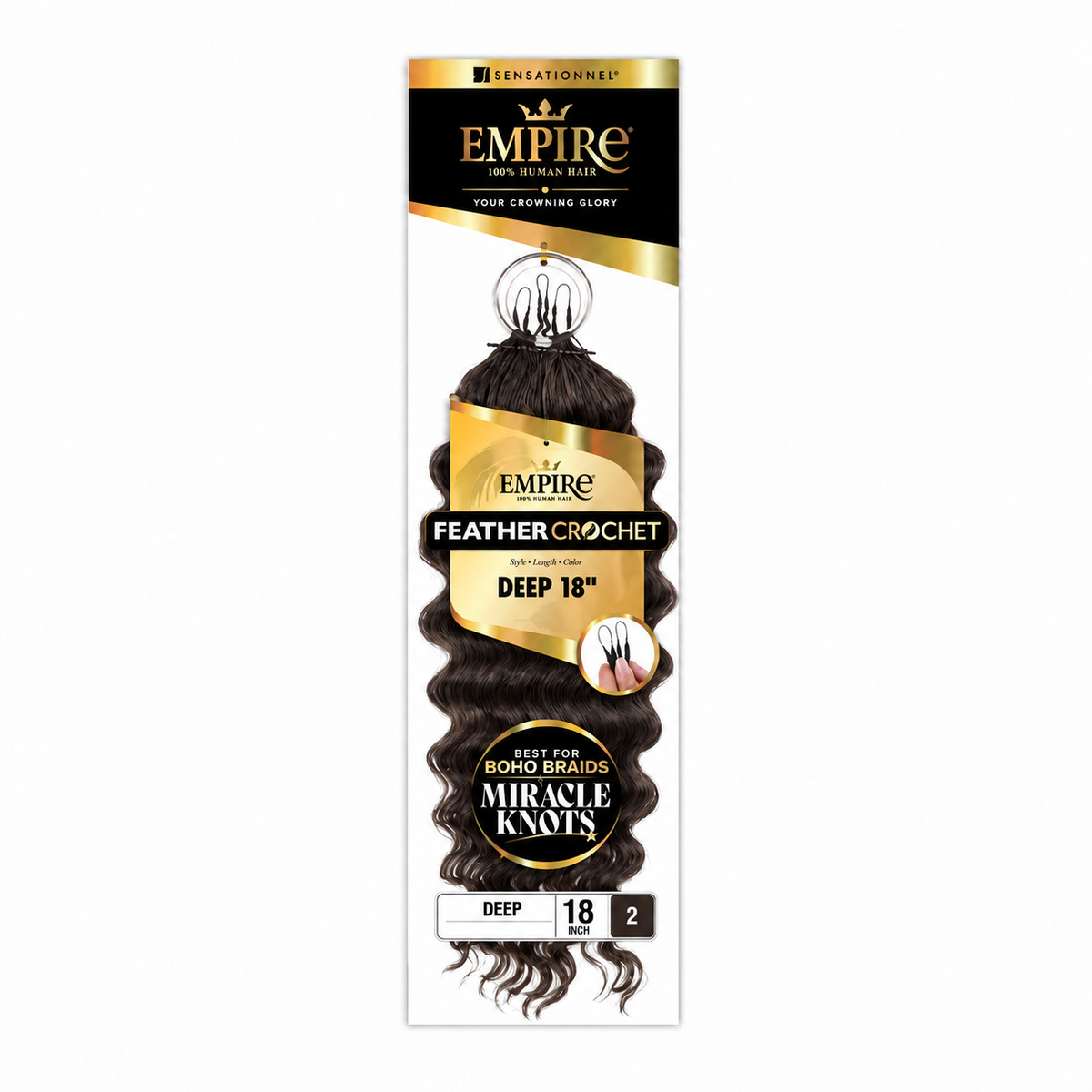 Sensationnel Empire Deep Human Hair Feather Crochet, 18 inch, color 2 — package color illustration