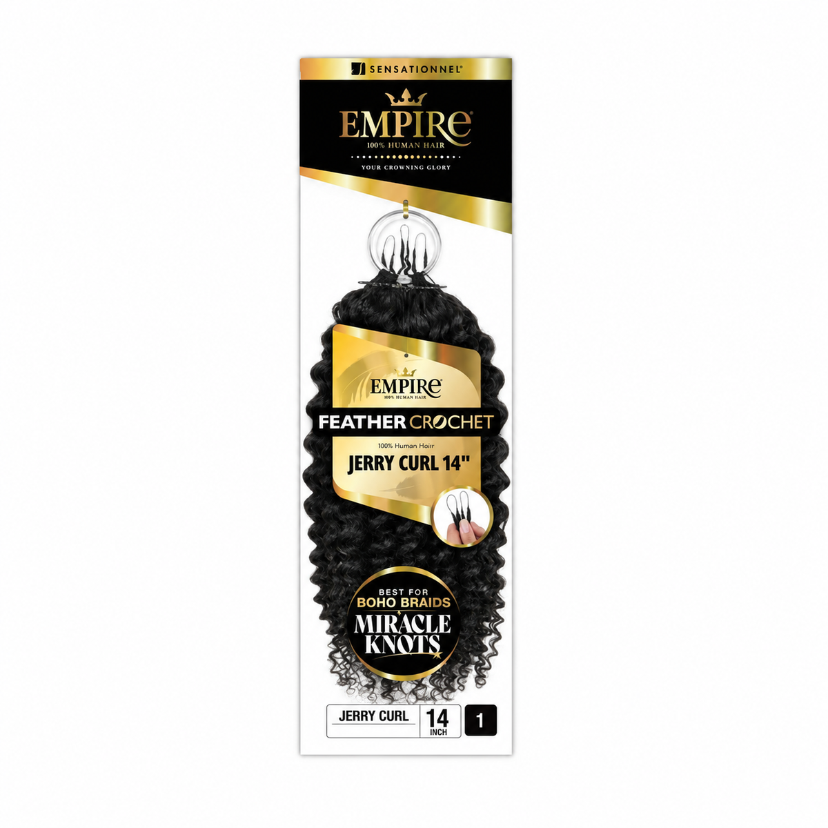 Sensationnel Empire Jerry Curl Human Hair Feather Crochet, 14 inch, color 1 — package color illustration