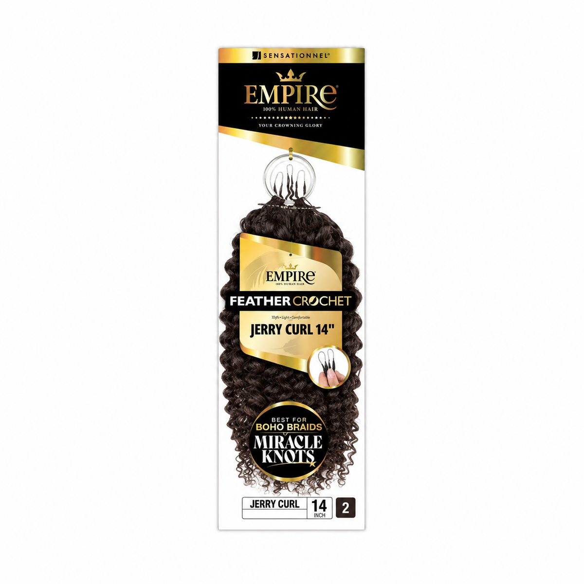 Sensationnel Empire Jerry Curl Human Hair Feather Crochet, 14 inch, color 2 — package color illustration