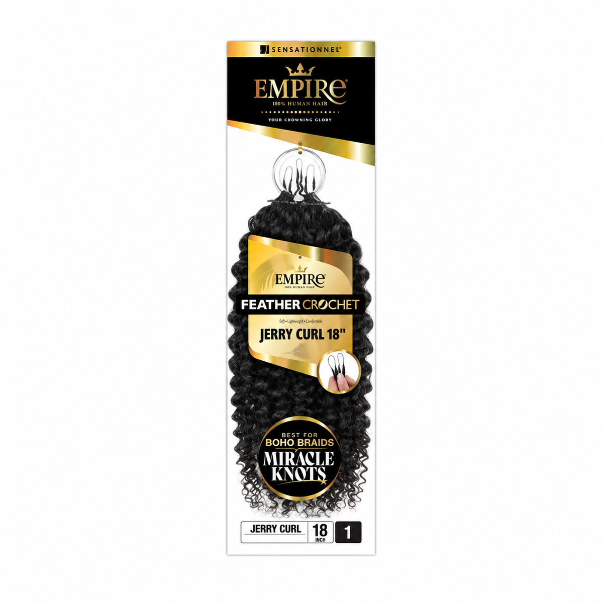 Sensationnel Empire Jerry Curl Human Hair Feather Crochet, 18 inch, color 1 — package color illustration