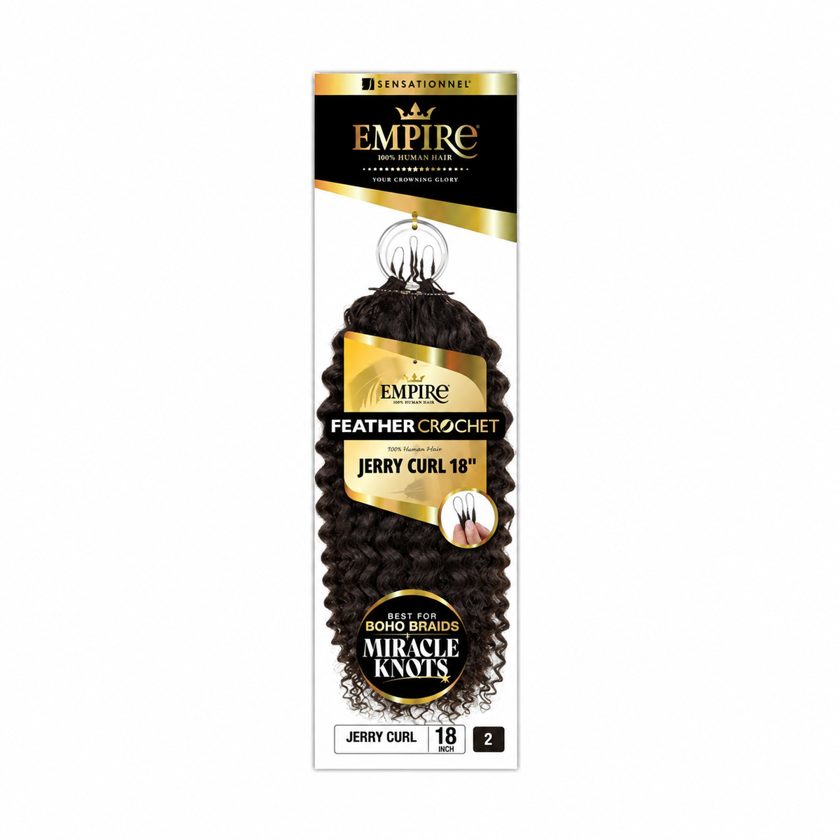 Sensationnel Empire Jerry Curl Human Hair Feather Crochet, 18 inch, color 2 — package color illustration