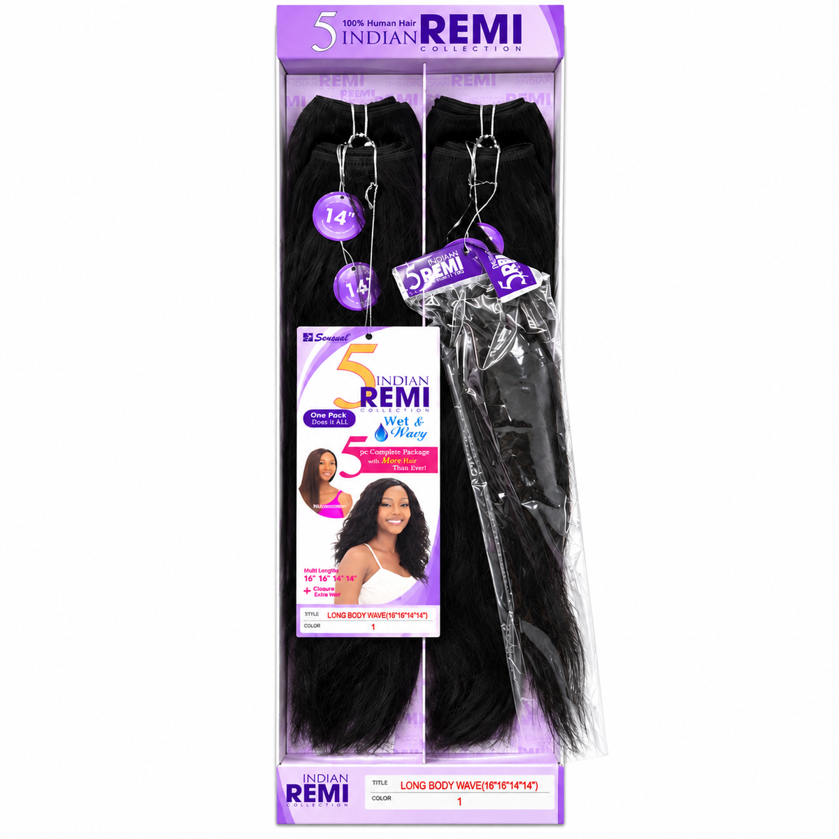 Sensual Indian Remi Long Body Wave 16 16 14 14 inch package in color 1