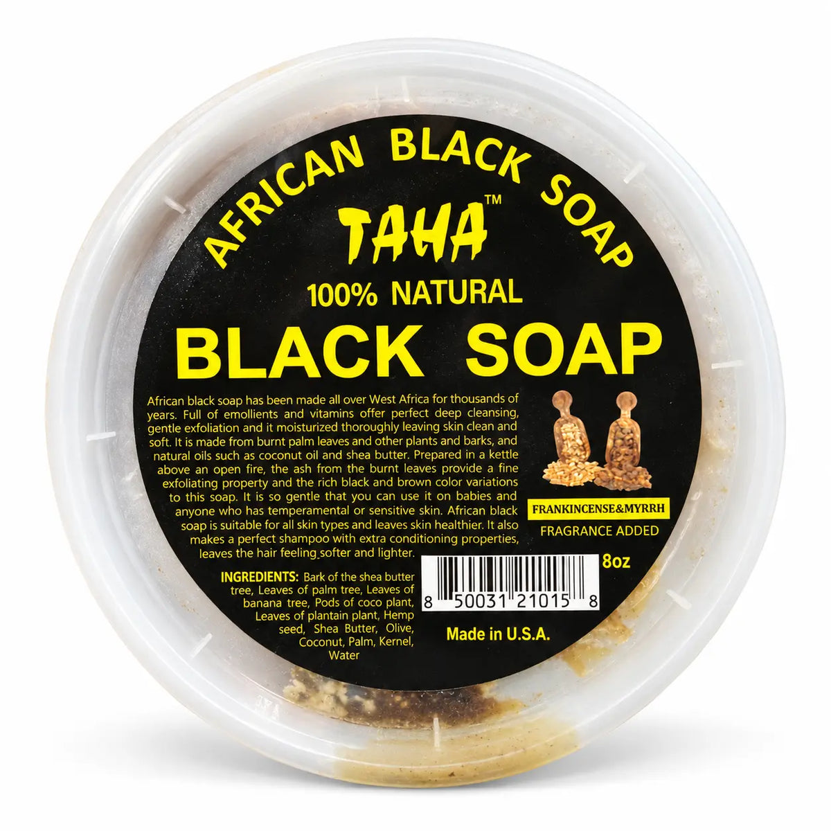 TAHA African Black Soap Frankincense & Myrrh 8 oz tub