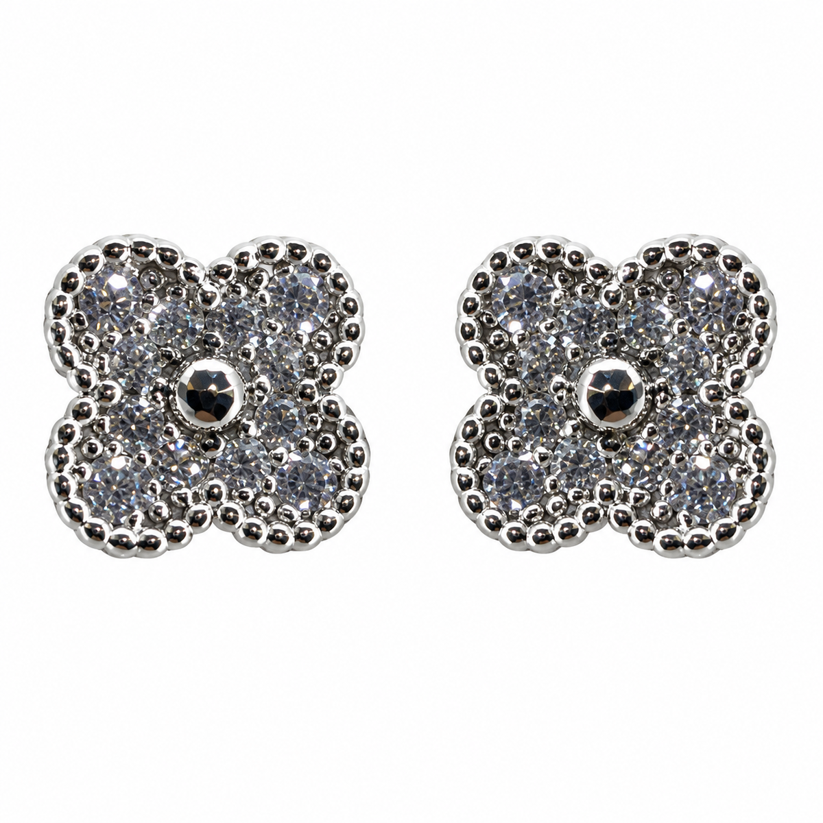 The One silver-tone clover stud earrings, design 01 (CVES01)