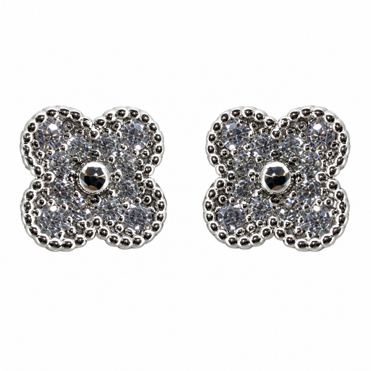 The One silver-tone clover stud earrings, design 01 (CVES01)
