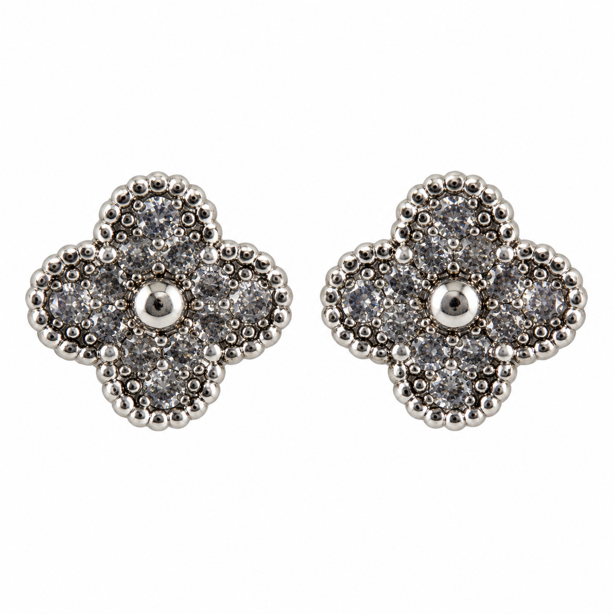 The One silver-tone clover stud earrings, design 07 (CVES07)