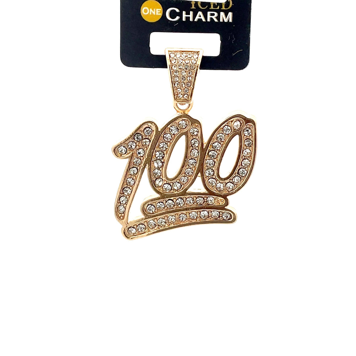 The One 100 Hundred gold-tone iced charm, 1.5 inch, ICCM16