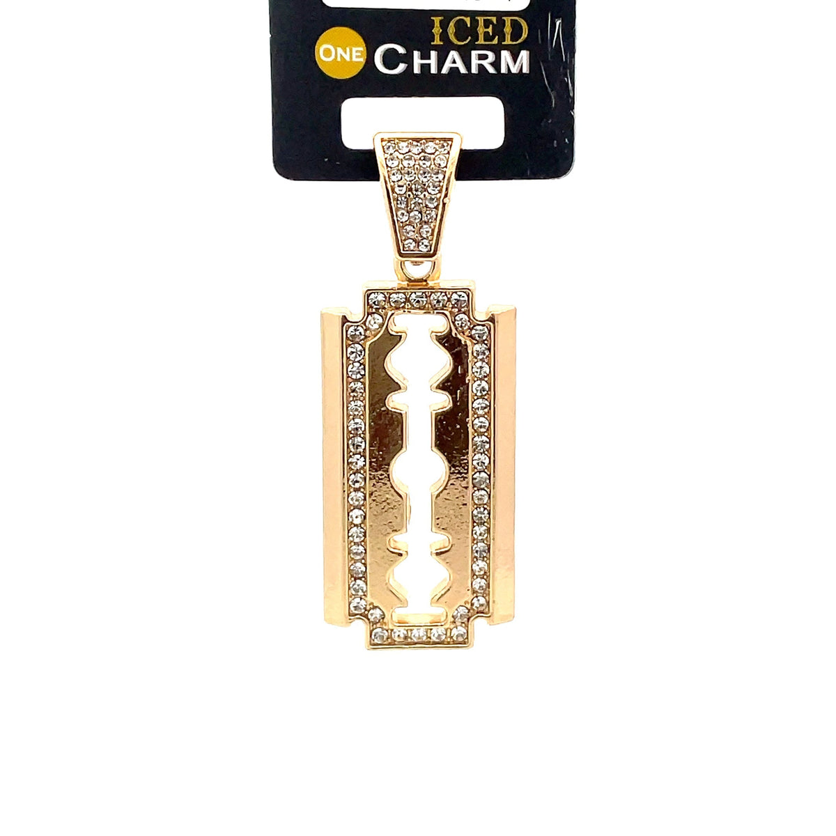 The One Razor Blade gold-tone iced charm, 1.5 inch, ICCM18
