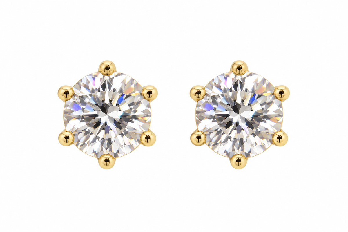 The One WRG25 gold-tone cubic zirconia stud earrings, one pair